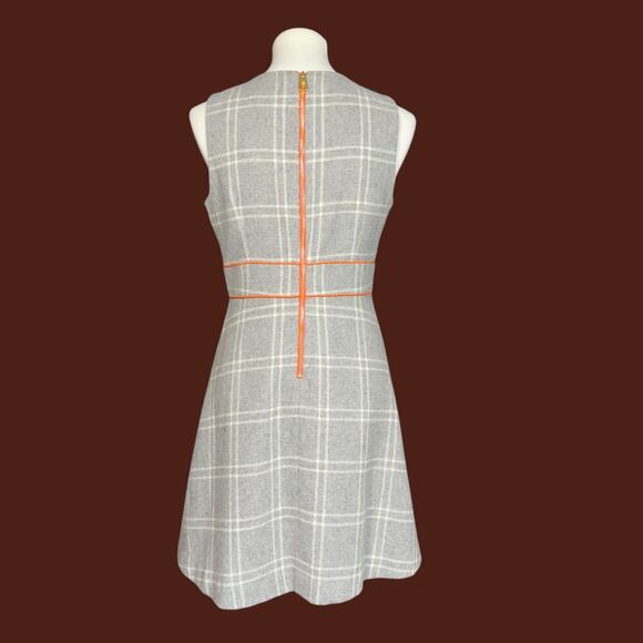 Sail to Sable Gray Orange Wool Plaid A-Line Mod Shift Dress Mod Size 4 - Picture 9 of 10